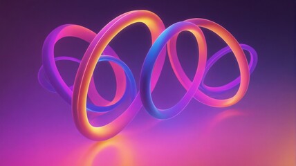 Digital illustration three rings made neon lights are Colorful n