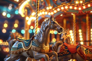 A carousel illuminated with decorative lights bokeh style background