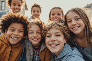 Obraz premium Group seven young children all whom are smiling Smiling diverse