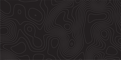 Abstract white on black background Topographic line map pattern. Contour elevation topographic and textured Background Modern design with black background with topographic wavy patted.	