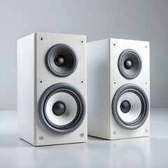A pair of sleek. white bookshelf speakers. perfect for enhancing your home audio system.