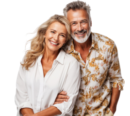 Portrait of a happy, smiling senior couple hugging each other, isolated on transparent background