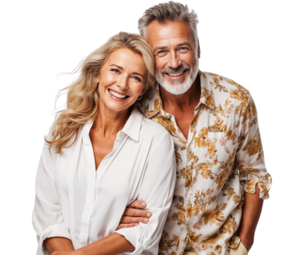 Portrait of a happy, smiling senior couple hugging each other, isolated on transparent background - Powered by Adobe