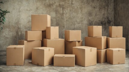 Large group cardboard boxes stacked top each other Stacked cardb