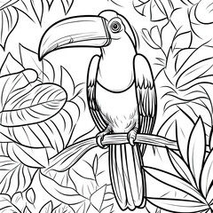 Beautiful Toucan Coloring Page, Tropical Bird Colouring Design for Your Corporate Books and Business Graphic Resource or Creative Project, Ai Generative