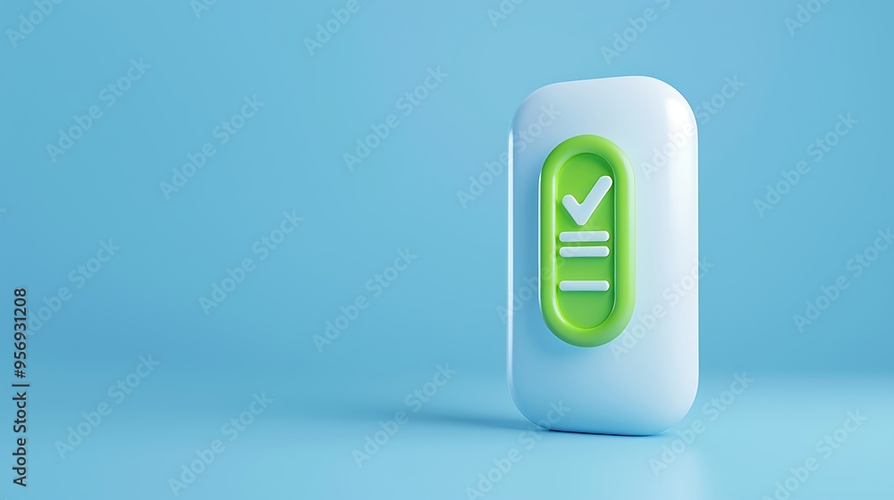 Poster 3d render of a digital checklist symbol on a blue background, representing task completion and progr