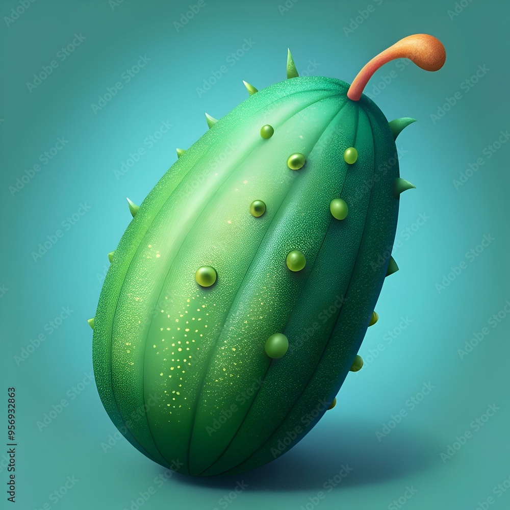Aufkleber a vibrant green cucumber with spiky protrusions and small yellow bumps. creating a unique and slight