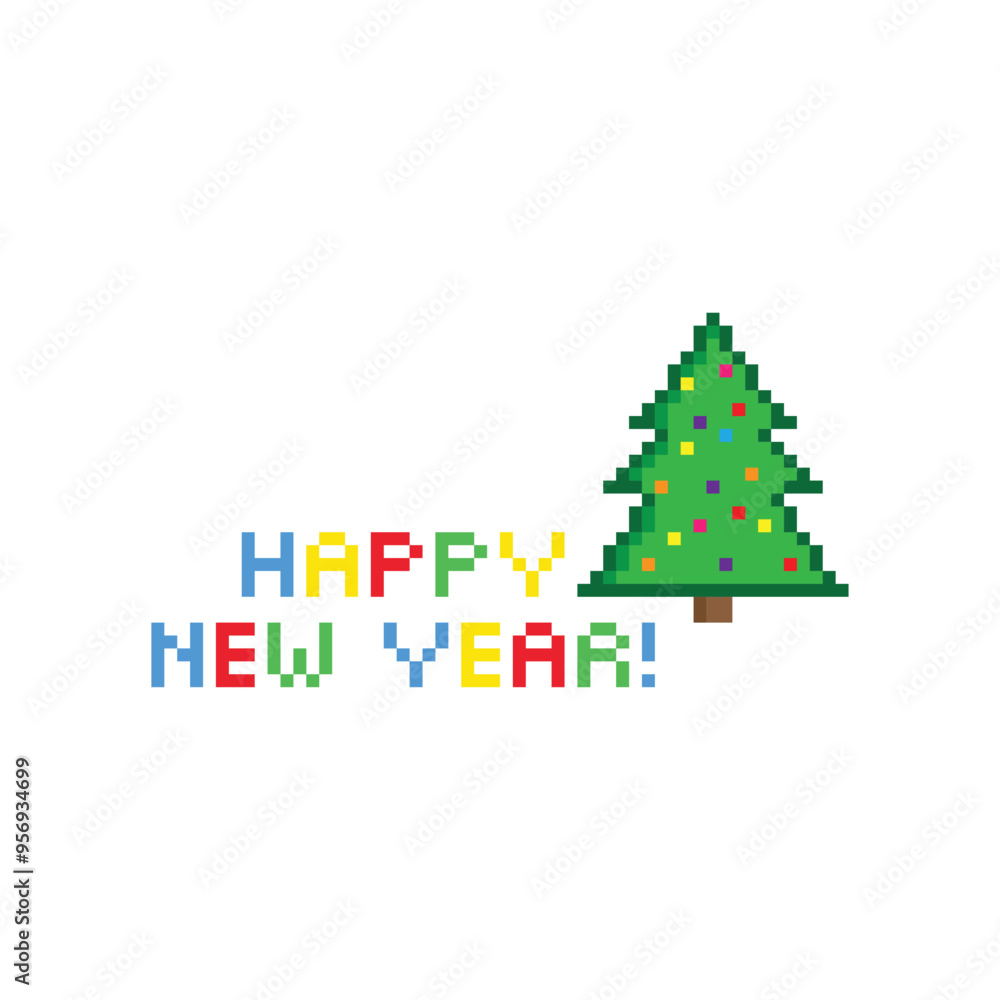 Aufkleber pixel happy new year icon 8 bit loading