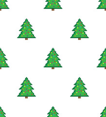 pixel christmas tree Seamless Pattern vector winter background pixel art for 8 bit game