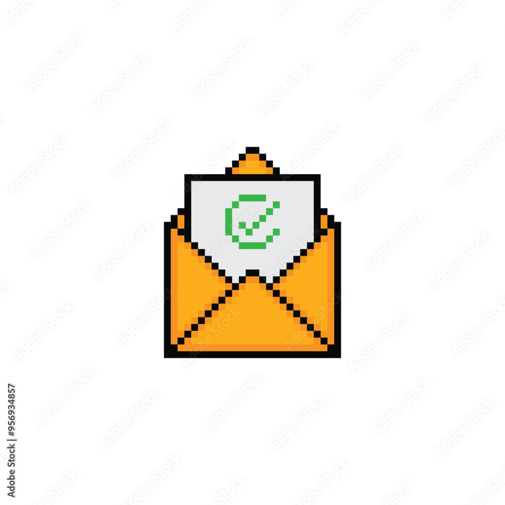 Aufkleber pixel envelope with approved green check mark yes sign pixel art icon vector 8 bit game