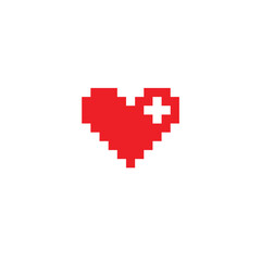 Obraz premium pixel heart aid icon. medical sign pixel art icon vector 8 bit logo 