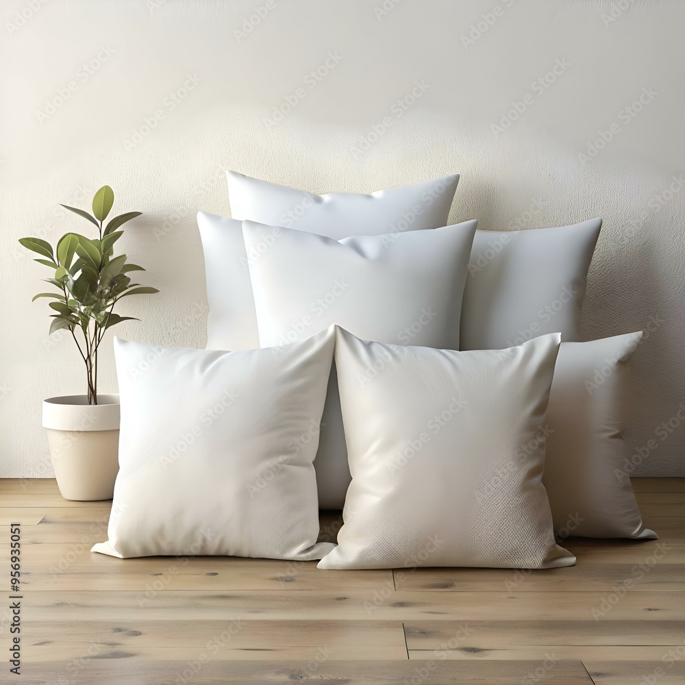 Aufkleber five pristine white pillows arranged in a cozy stack. perfect for adding a touch of elegance to your