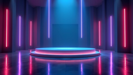 Circular Neon-Lit Platform with Moody Background, Dynamic Vibe