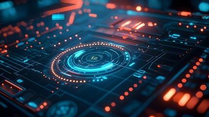 Obraz premium Futuristic Digital Holographic Interface with Glowing Data Grids and High-tech Visuals