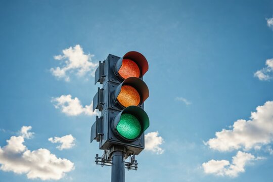 Traffic light pole three lights it top is a traffic light