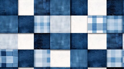 Fototapeta premium Indigo Dreamscape: A Watercolor Gingham Symphony