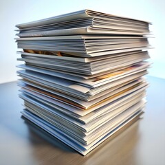 A neat stack of magazines. brochures. or flyers. representing organization. information. and potential.