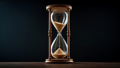 Elegant sand timer on black background, symbolizing time and decor,Sanduhr vor schwarzem Hintergrund, Zeit abgelaufen,13