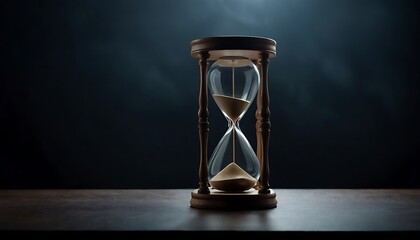 Elegant sand timer on black background, symbolizing time and decor,Sanduhr vor schwarzem Hintergrund, Zeit abgelaufen,11