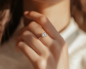 Woman's Hand with Solitaire Diamond Engagement Ring

