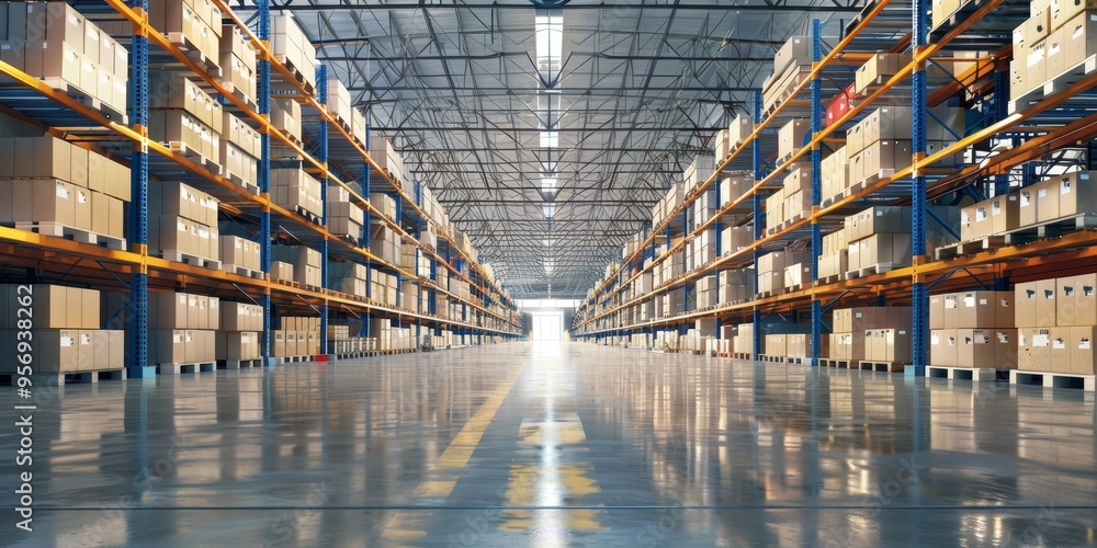 Poster a supply chain logistics hub with integrated data warehouse systems for inventory and distribution m