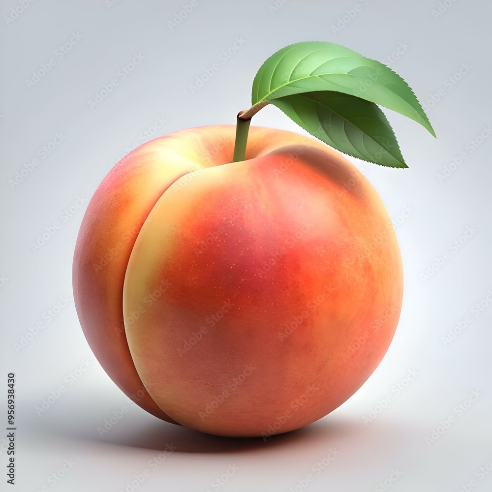 Poster a juicy. 3d rendered peach with a single leaf. perfect for adding a touch of summer sweetness to you