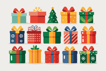 Christmas Gift box set vector  illustration, Xmas gift box collection on white background