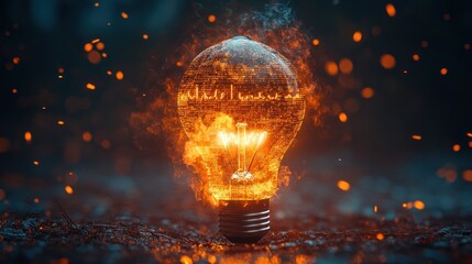 Burning Light Bulb with Digital Patterns
