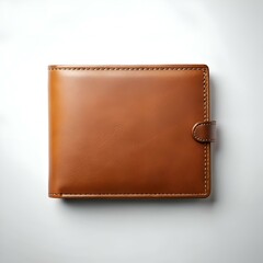 A top down shot of a brown leather wallet with a subtle texture and a single flap closure.