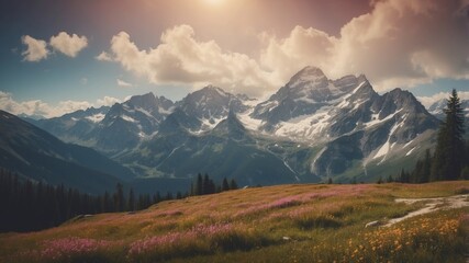 Majestic Peaks and Serene Alpine Meadows A Breathtaking Landscape for Outdoor Adventure and Contemplation.