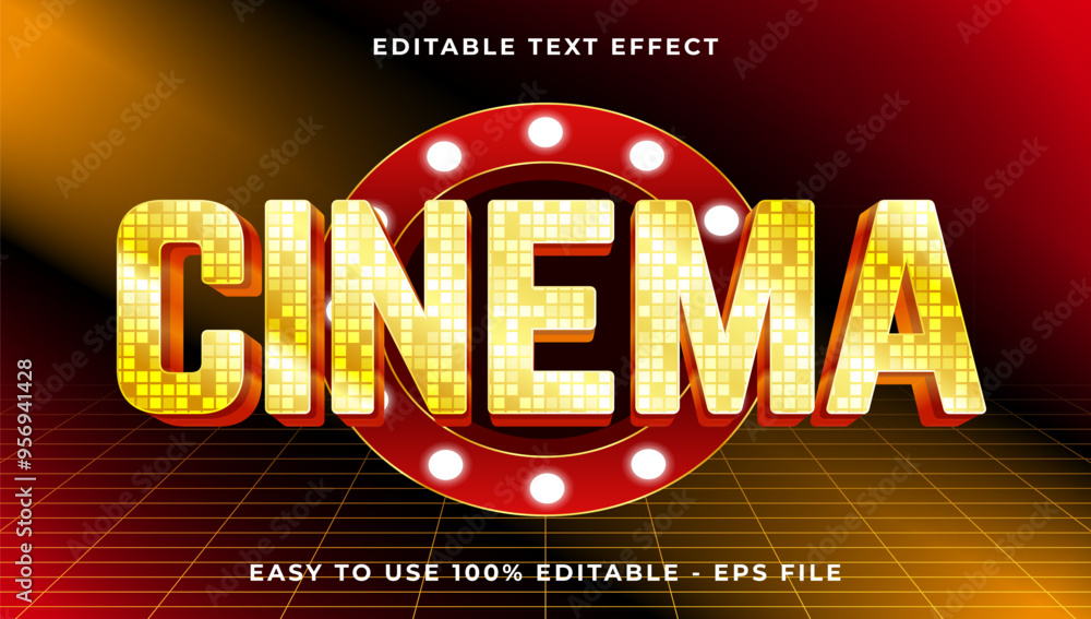 Poster cinema gradient text style effect template, 3d glow light editable text effect