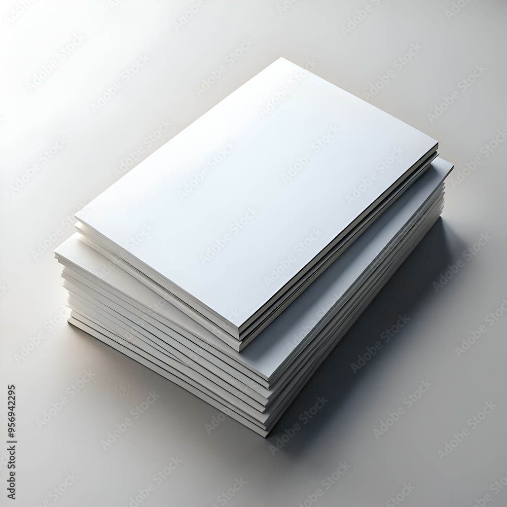 Poster a clean and simple image of a stack of blank brochures or magazines on a white background.