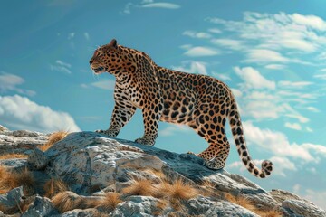 Fototapeta premium A leopard standing on a cliff