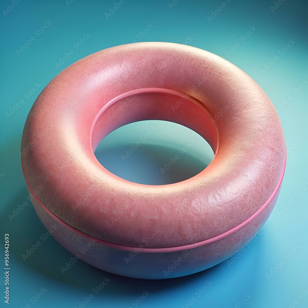 Poster a 3d rendered image of a soft. pink rubber donut with a textured surface.