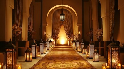 Fototapeta premium Elegant Moroccan Corridor Decorated with Lanterns and Flowers