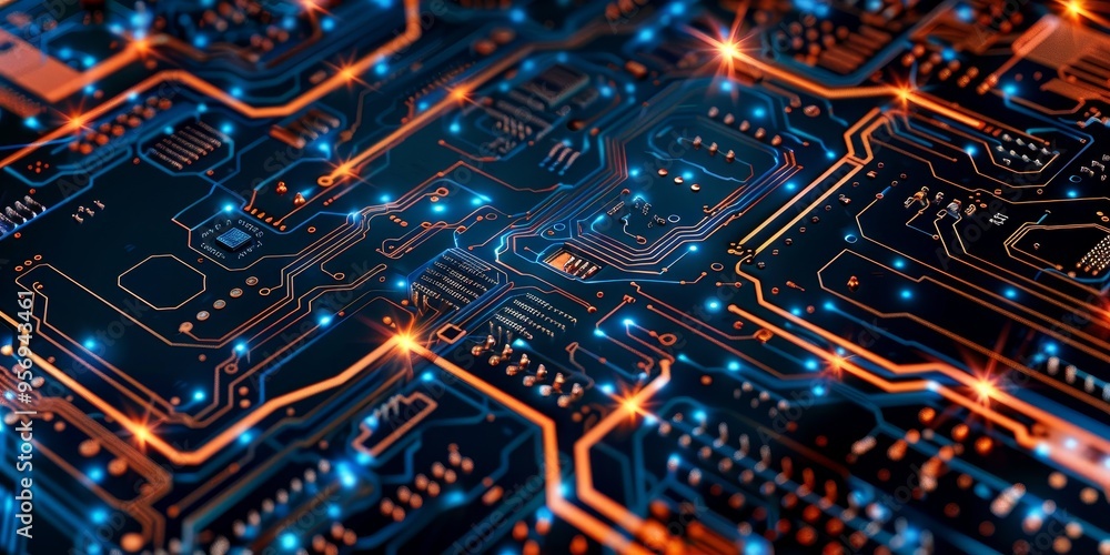 Poster industrial technology background with digital circuits and electronic components, innovation and pro