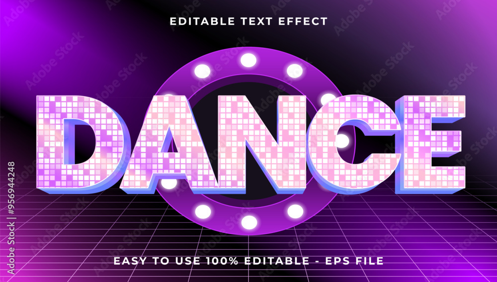 Aufkleber dance gradient text style effect template, 3d glow light editable text effect
