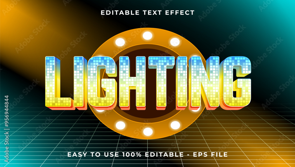 Poster lighting gradient text style effect template, 3d glow light editable text effect