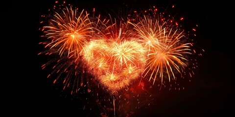 Fototapeta premium Heart-shaped fireworks in the night sky, festive celebration