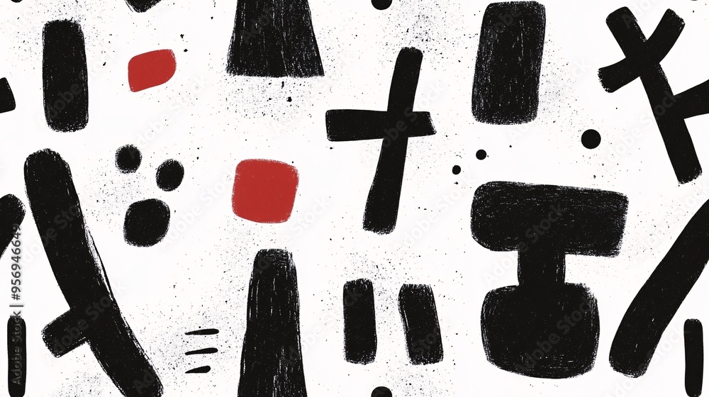 Poster abstract black and red shapes seamless pattern: a bold, graphic pattern featuring a dynamic interpla