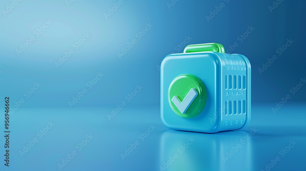 Poster colorful 3d secure checkmark icon on blue background, symbolizing security and validation in technol