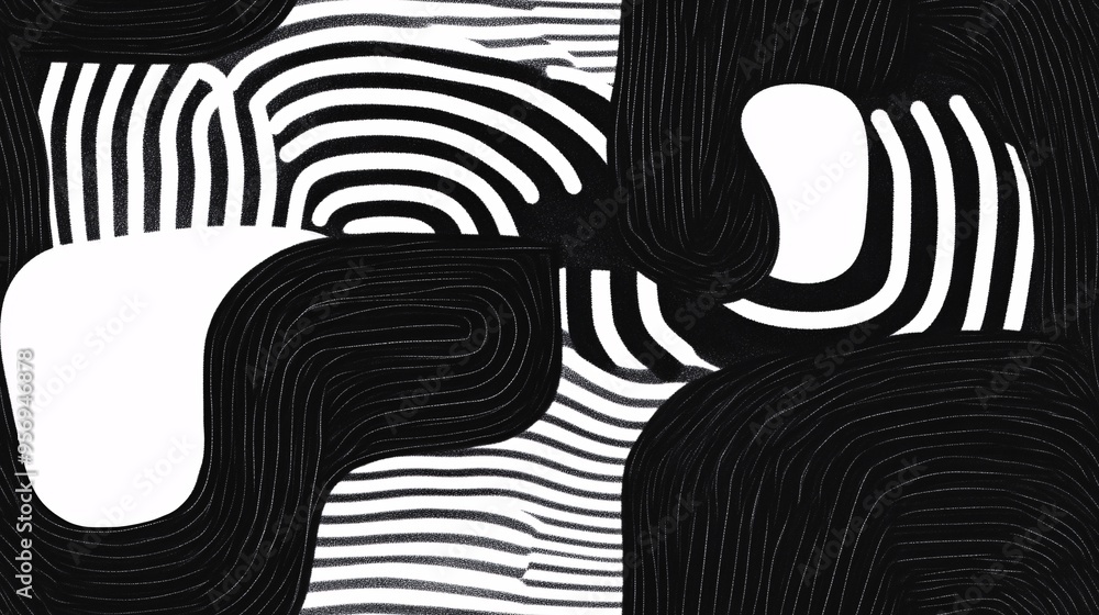 Poster Seamless Pattern Abstract Black and White Swirls: A captivating abstract design with bold black and white swirls and lines, creating a mesmerizing and modern visual experience.