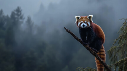 Red Panda in Foggy Forest - Wildlife Photography