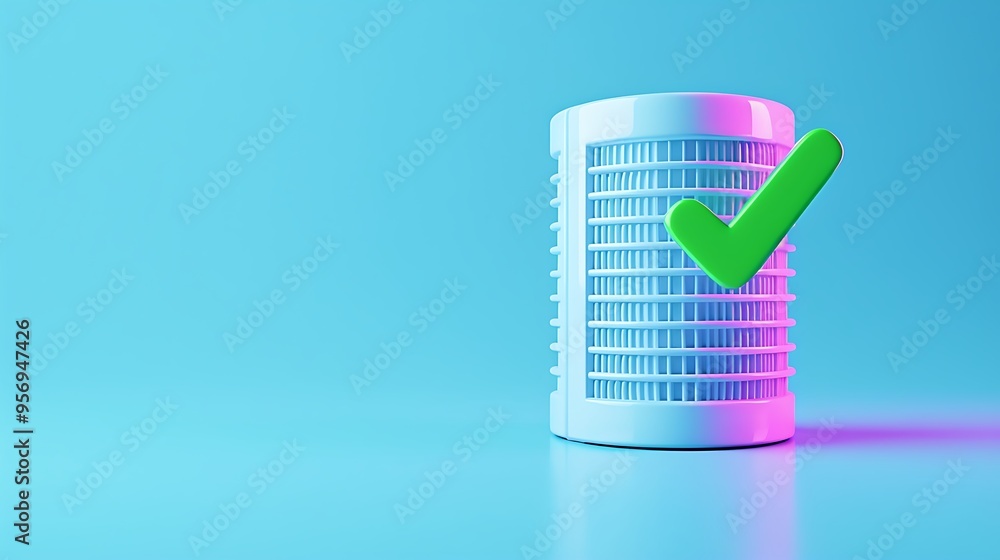 Poster data storage device with a checkmark symbol on a blue background, representing secure and verified d