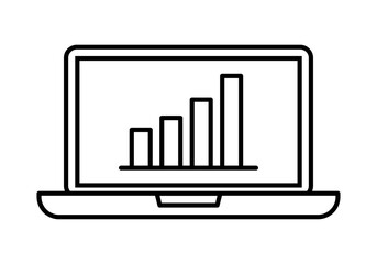 Icono negro de ordenador portátil con gráfico de barras creciente