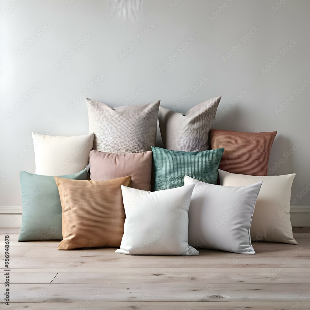 Poster a collection of soft. inviting pillows in various colors and textures create a cozy and stylish ambi