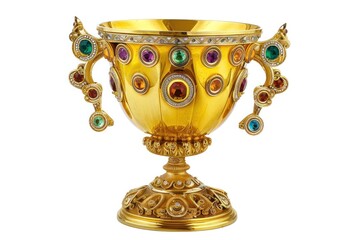 A golden yellow trophy adorned with precious gemstones, symbolizing the prestige and value of the metalworking championship