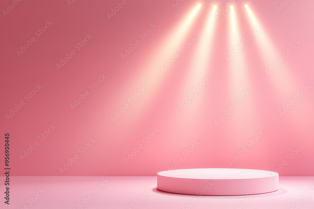 Wall mural elegant pink showcase stage with soft lighting, minimalist design emphasizing simplicity and sophist