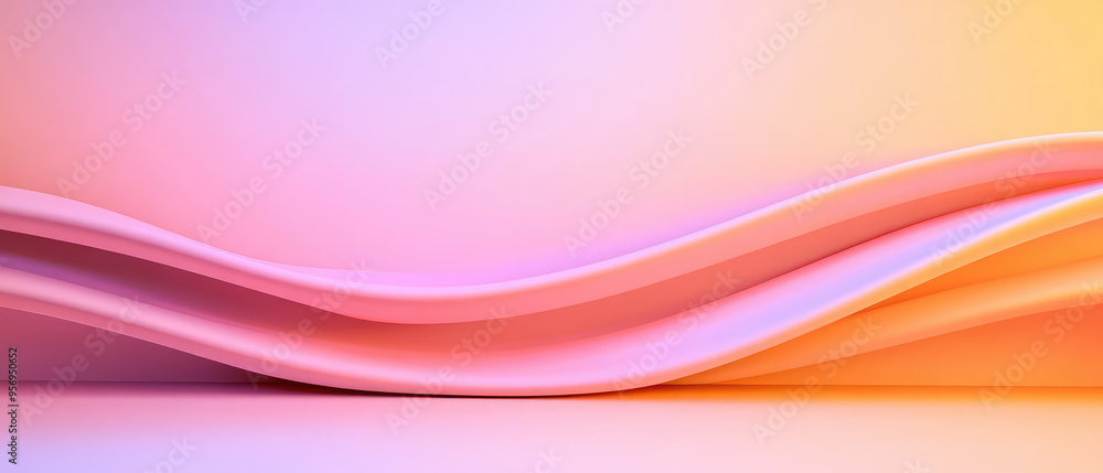 Poster soft wave abstract, a smooth flowing design with gentle curves and gradients in pink and orange hues