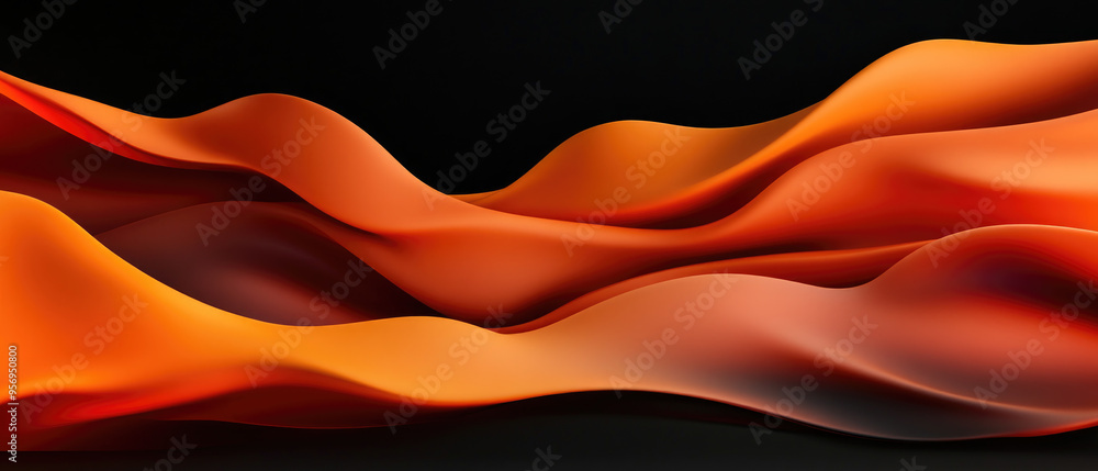 Poster vibrant fluid waves, undulating forms in warm hues of orange and red create a mesmerizing display, c